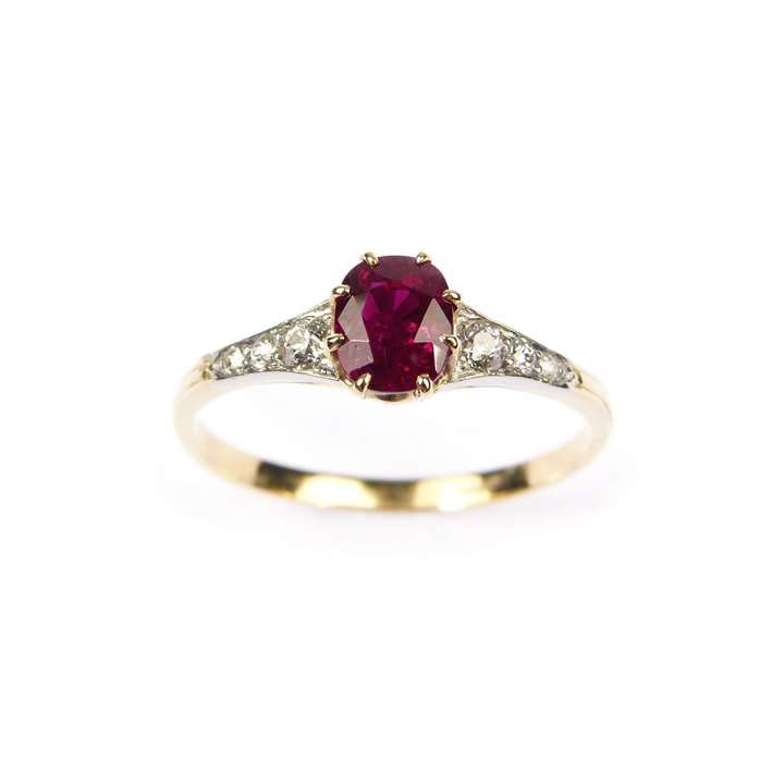 Ruby and diamond ring, claw set with a 1.04ct Burma ruby.